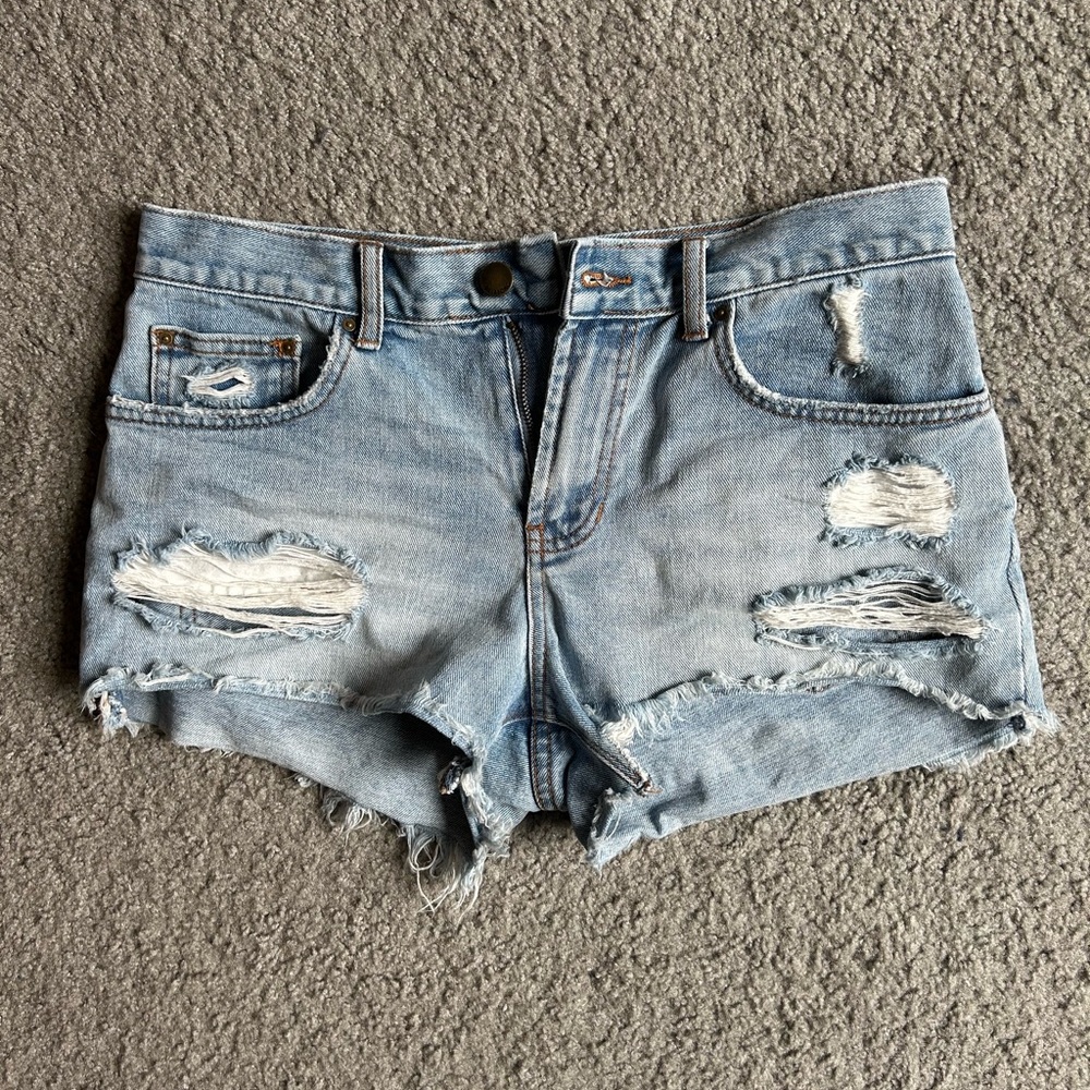 Billabong Light Blue Distressed Jean Shorts, 28